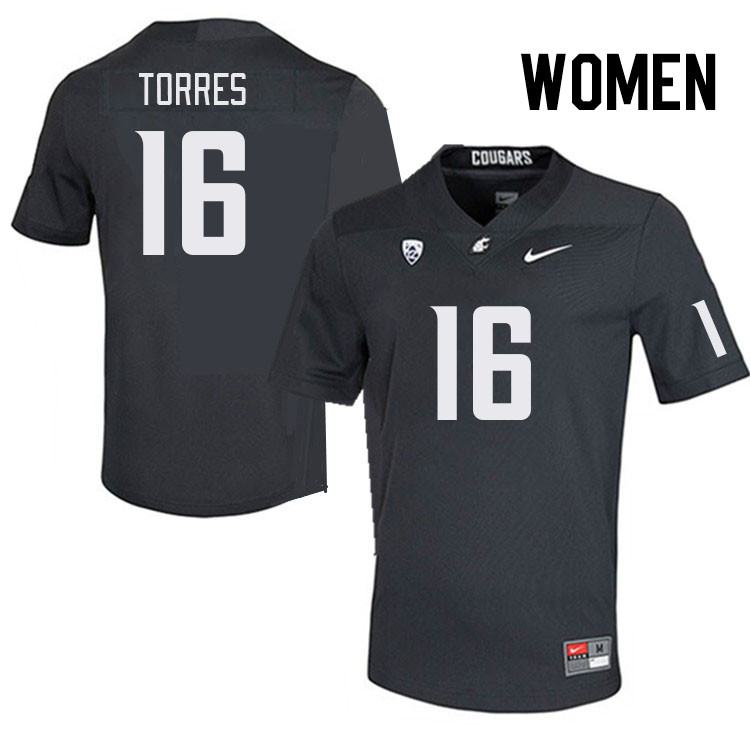 Women #16 Ethan Torres Washington State Cougars College Football Jerseys Stitched Sale-Charcoal - Click Image to Close